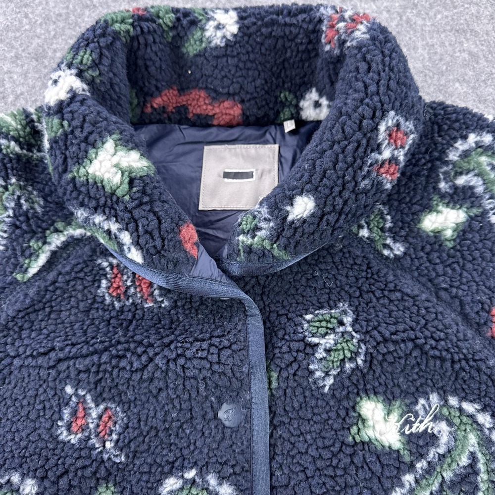 Kith Pinehurst Sherpa Fleece Jacket Mens XS Blue Paisley Snap Bomber - Picture 2 of 10